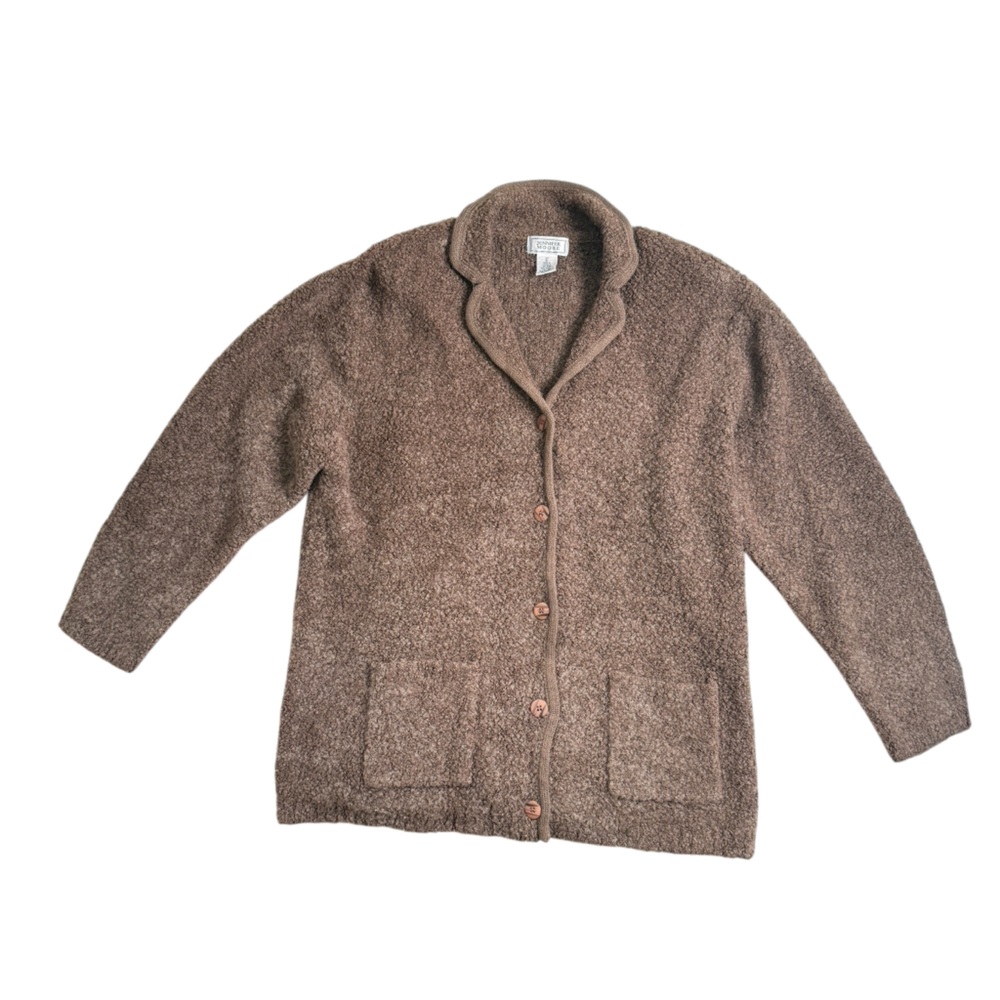 Vintage Wool Blend Textured Knit Button Up Cardigan Blazer XL Brown Academia